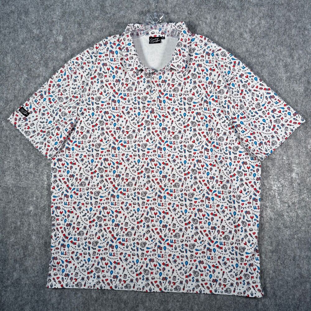 Sunday Swagger Polo Shirt Mens 3XL White Short Sleeve USA 4th Of July Print - Picture 3 of 10